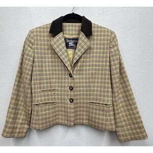 Vtg Burberrys’ Of London Houndstooth Plaid Virgin Wool Blazer women 2P Petite
